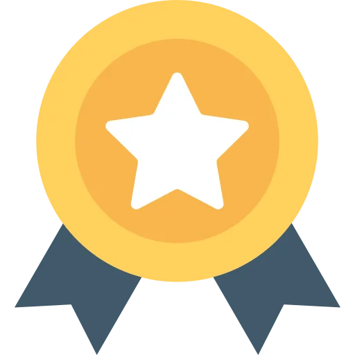 A gold medal with a white star on it.