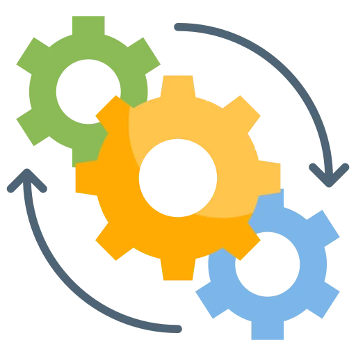 A picture of three gears with arrows around them.